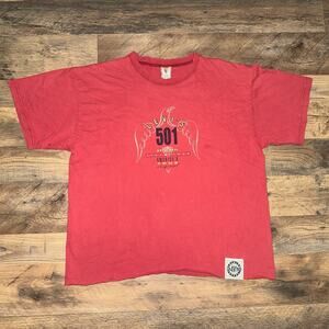 Vintage Levi’s 501 Jeans Logo Red T-Shirt Size S/M Made in USA Cropped PreLoved
